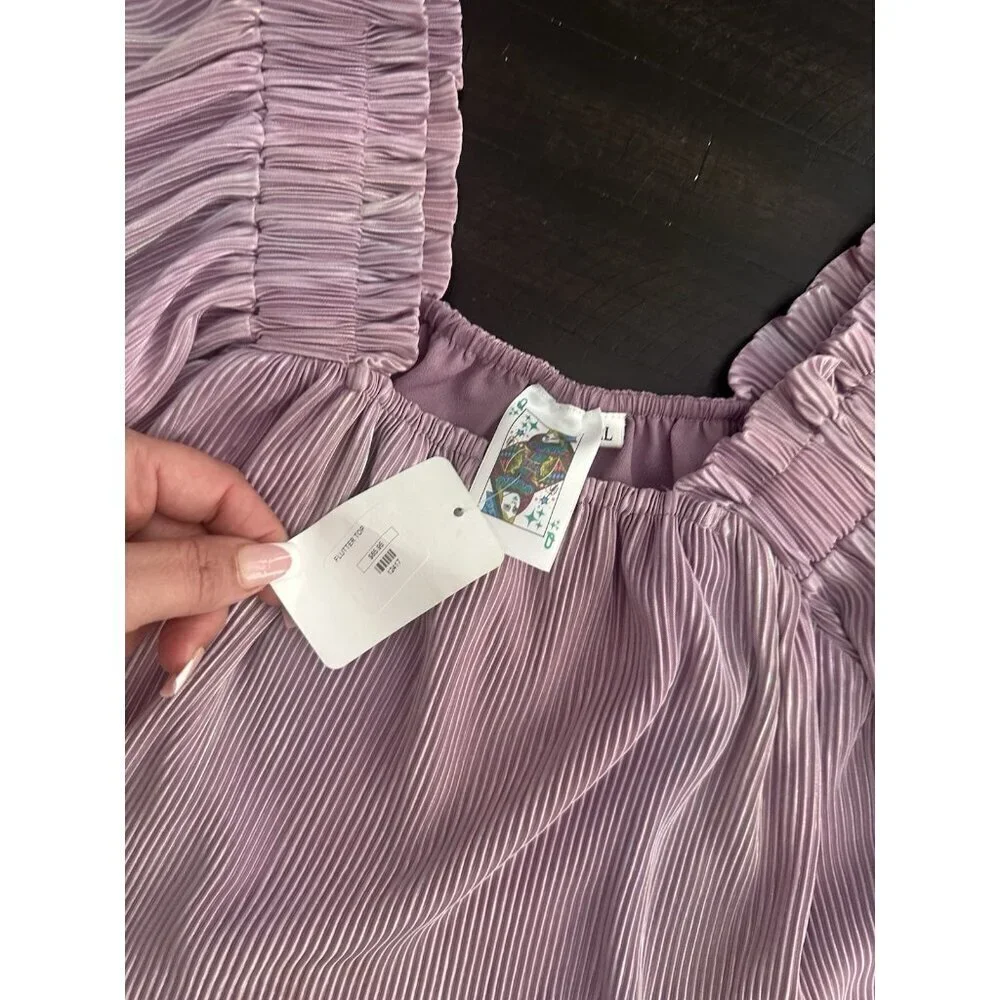 Queen Of Sparkles Kids Flutter Sleeve Shimmer Top Lavender Size Xl NWT - Picture 3 of 4